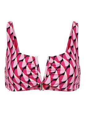 Bikini Swimsuit Top Pink Black White Geometric Print V-Wire Womans S 4/6 LR112